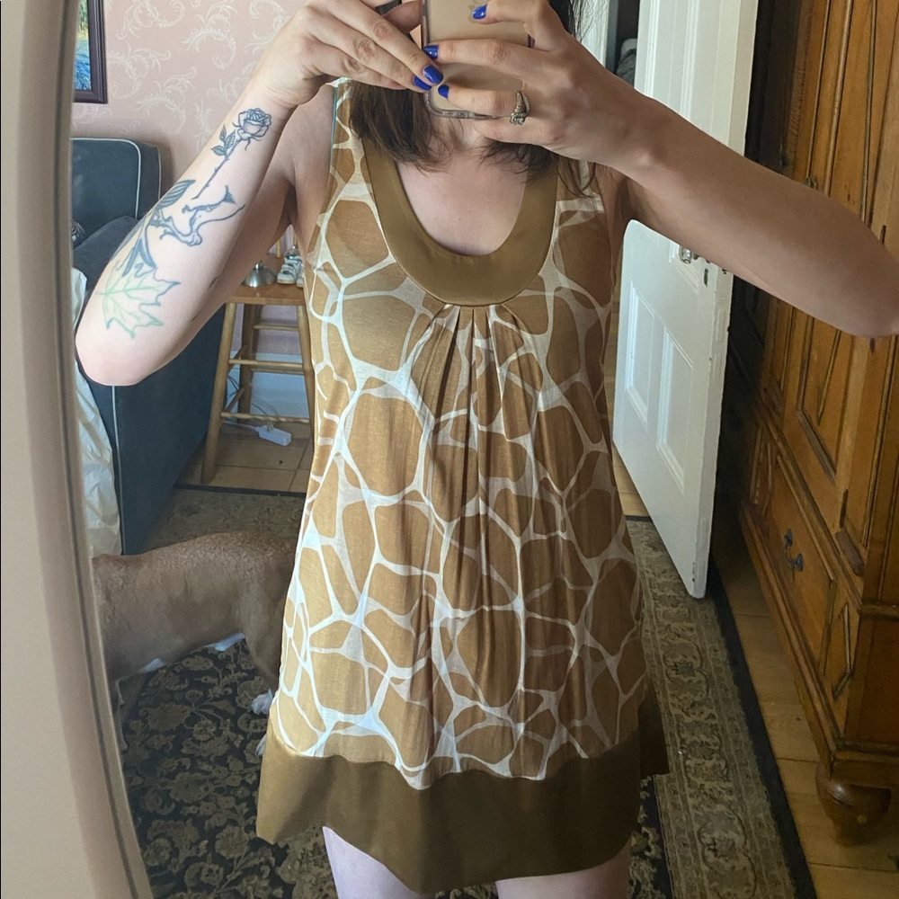 Express giraffe print gold dress